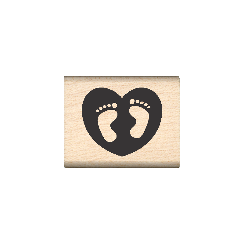 Baby Feet in Heart Rubber Stamp 1" x 1" block