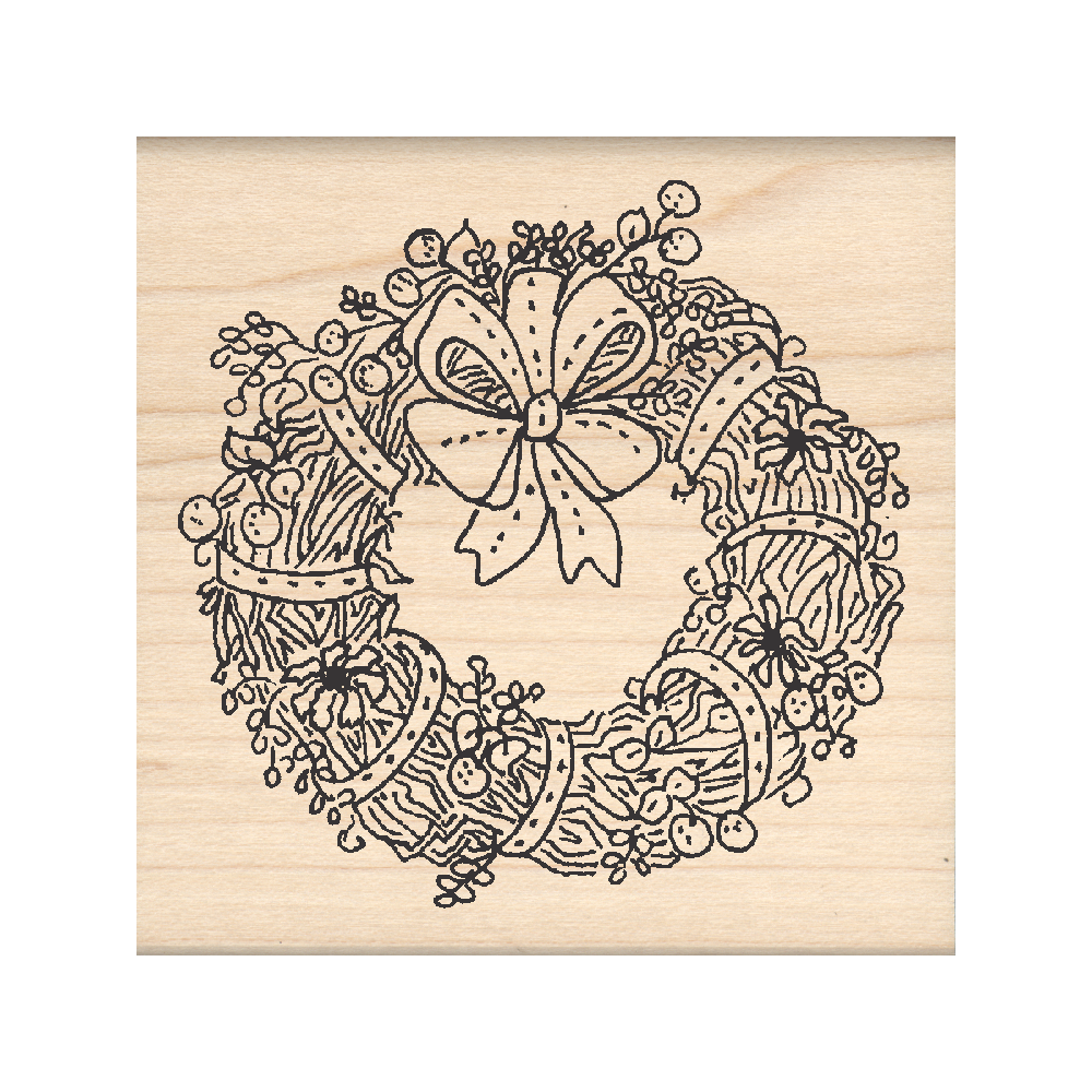 Wreath Rubber Stamp 2.5" x 2.5" block