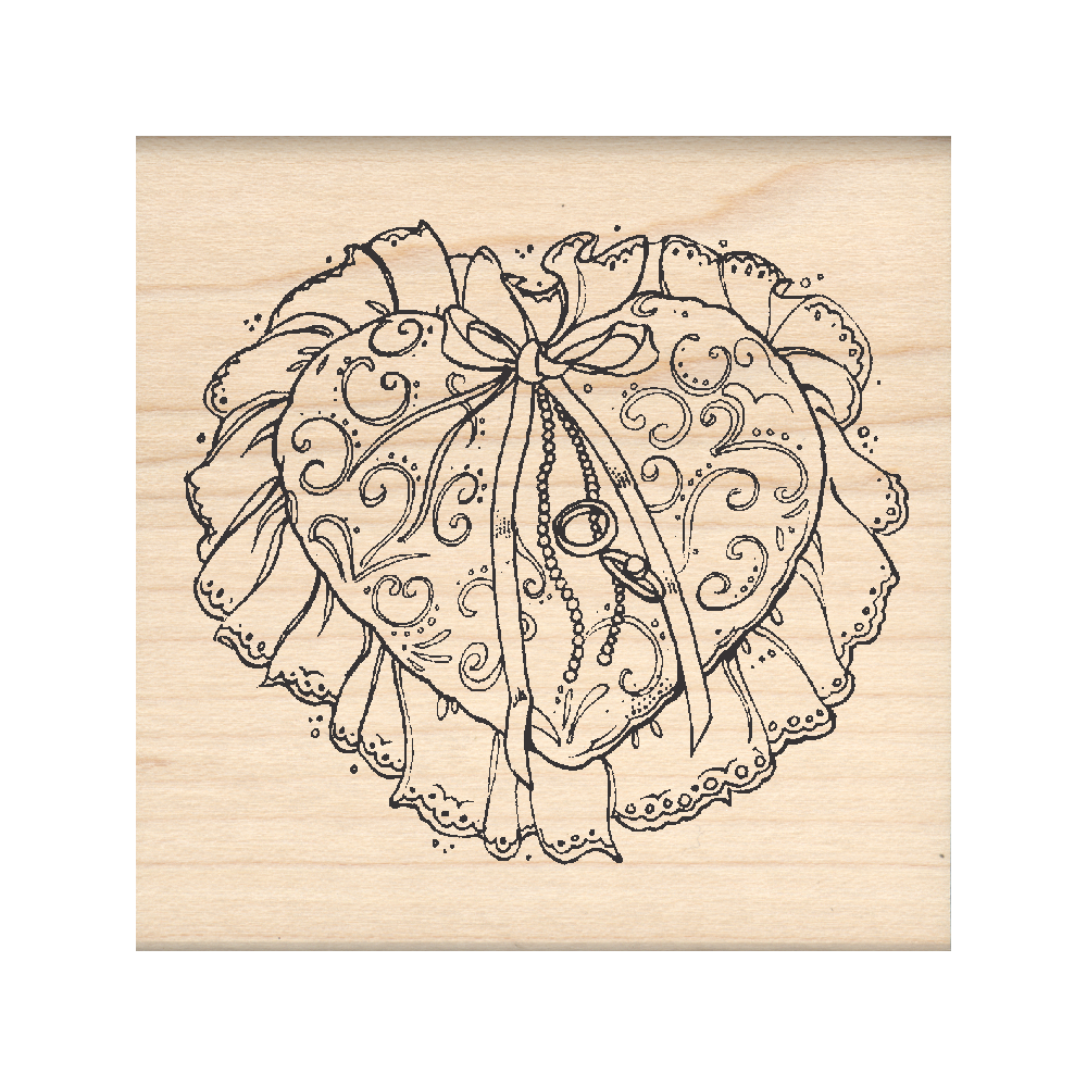 Wedding Ring Pillow Rubber Stamp 2.5" x 2.5" block