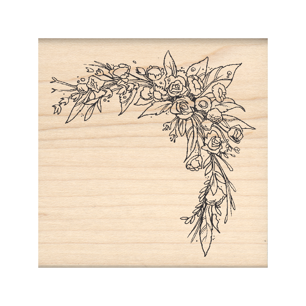 Flower Corner Rubber Stamp 2.5" x 2.5" block