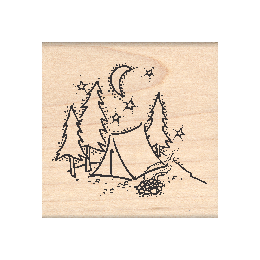 Camping Rubber Stamp 2.25" x 2.25" block