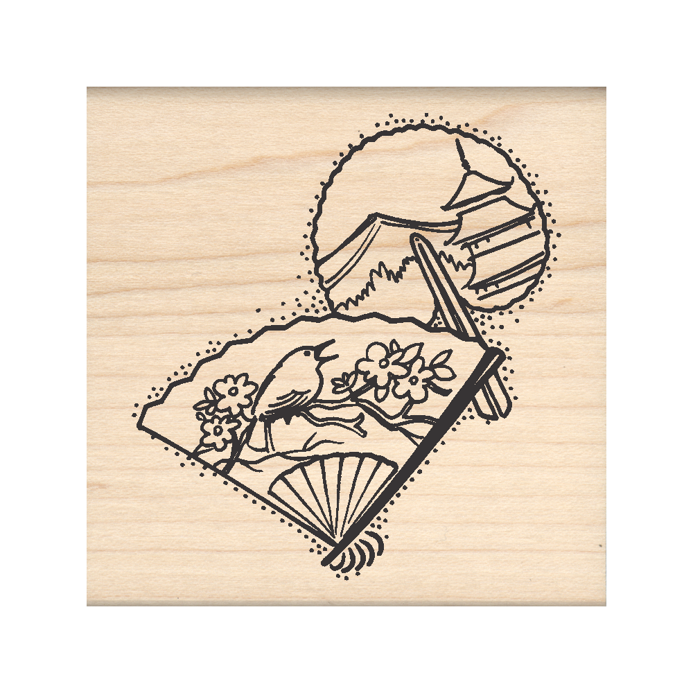 Japanese Fan Rubber Stamp 2.5" x 2.5" block
