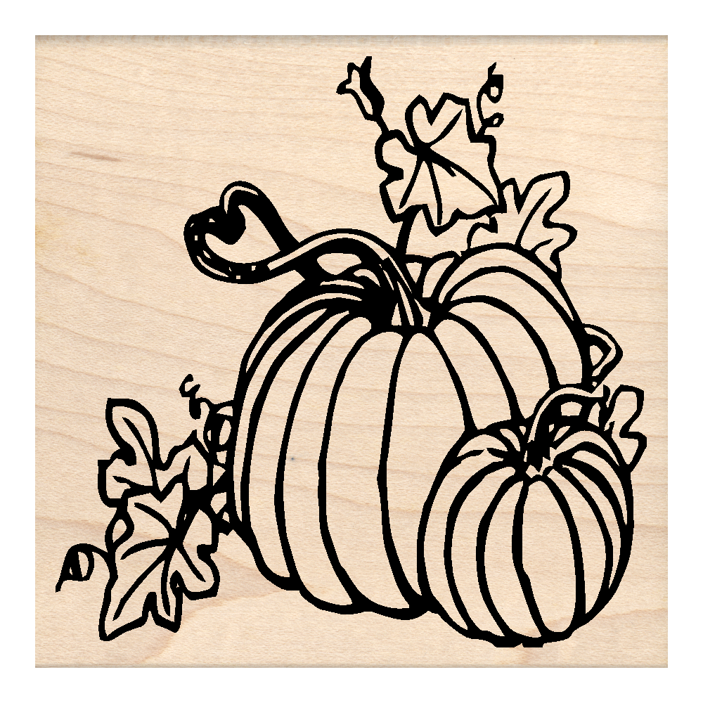 Pumpkins Autumn, Fall, Halloween Rubber Stamp 3" x 3" block