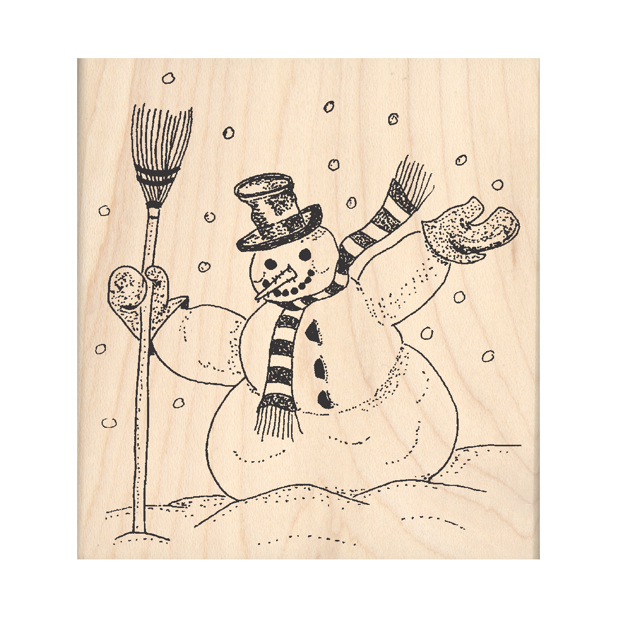 Snowman Christmas Rubber Stamp 3" x 3.25" block