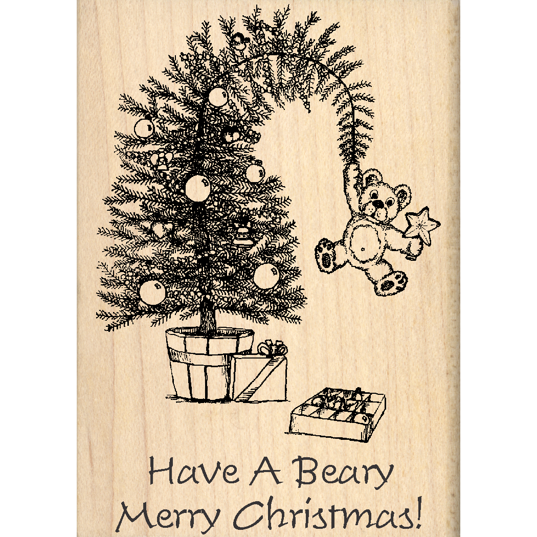 Merry Christmas Rubber Stamp 2.5" x 4" block