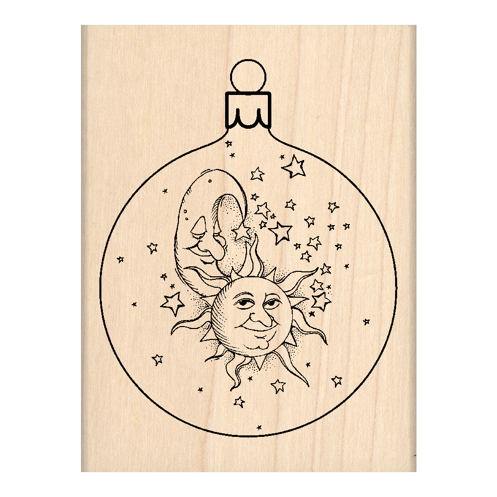 Moon & Stars Christmas Ornament Rubber Stamp 2.25" x 3" block