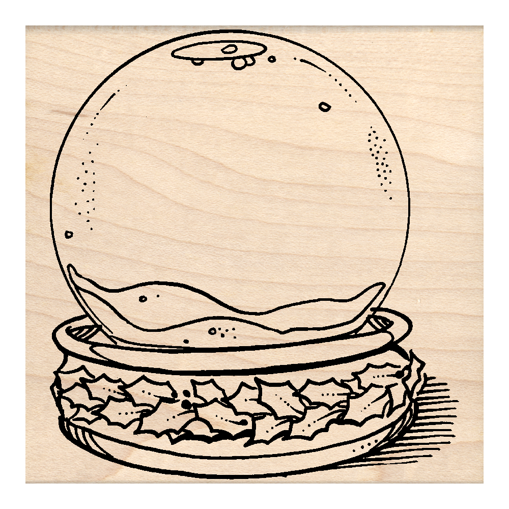 Snowglobe Christmas Rubber Stamp 3" x 3.25" block