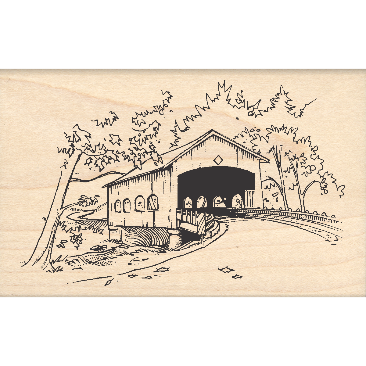 Covered Bridge Rubber Stamp 2.5" x 4" block