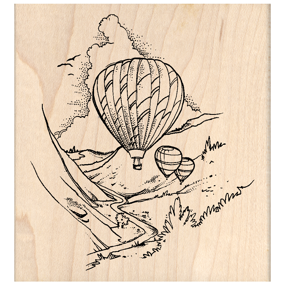 Hot Air Balloon Rubber Stamp 3" x 3.25" block