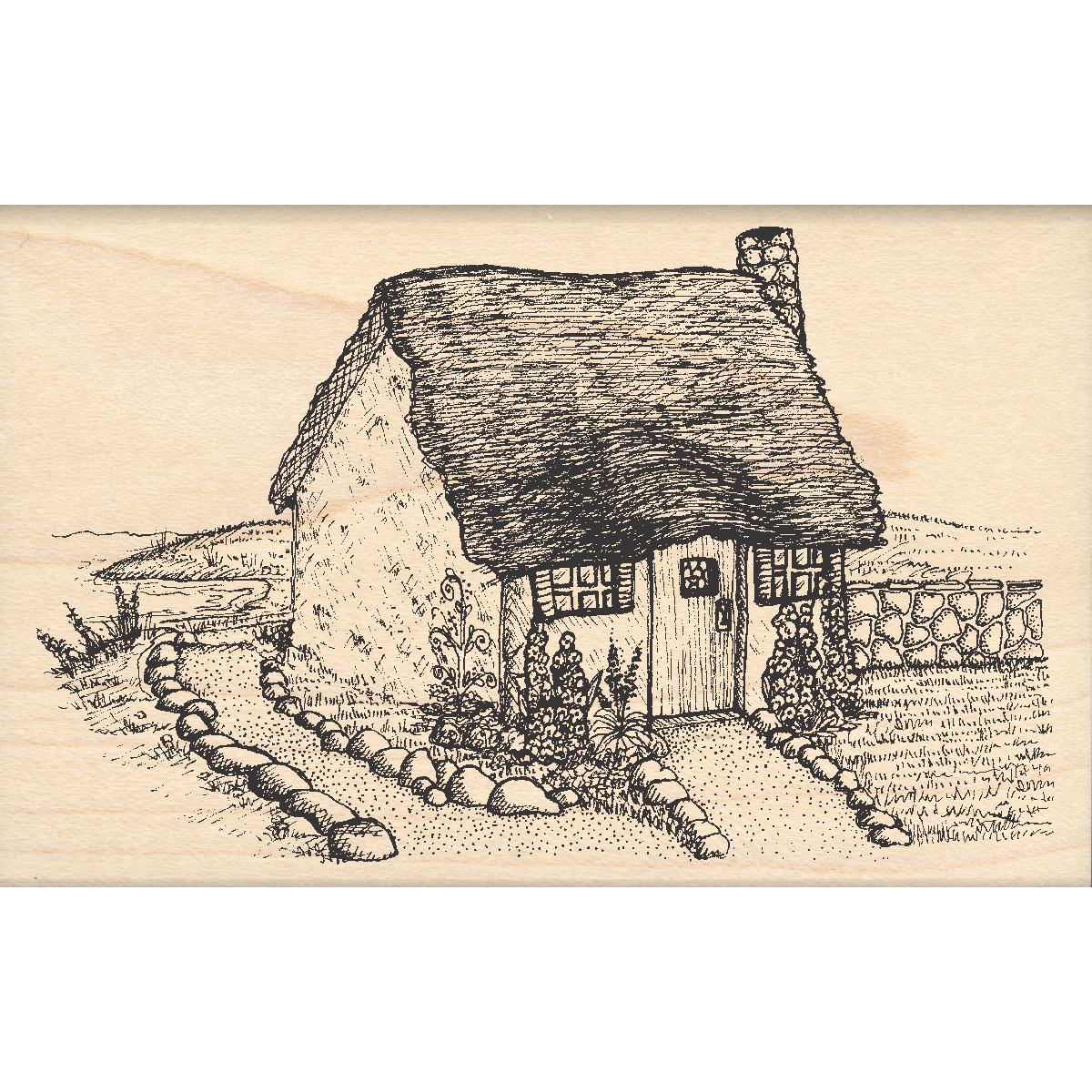 Cottage Rubber Stamp 3" x 4" block