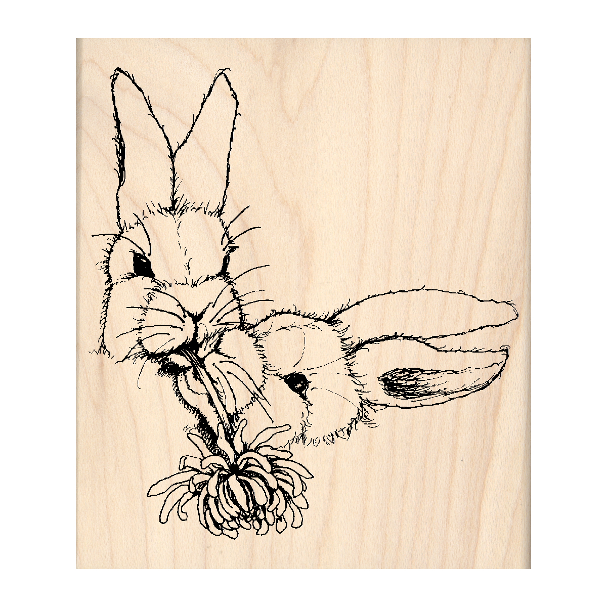 Rabbits Rubber Stamp 3" x 3.5" block