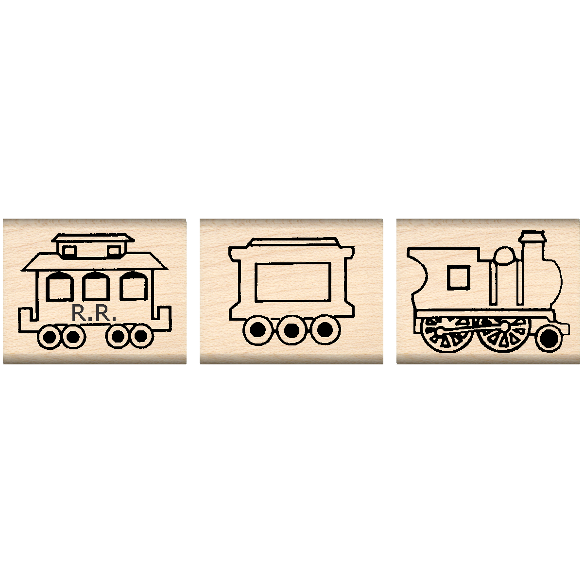3 piece Train Set Rubber Stamps 1" x 1.25" Blocks