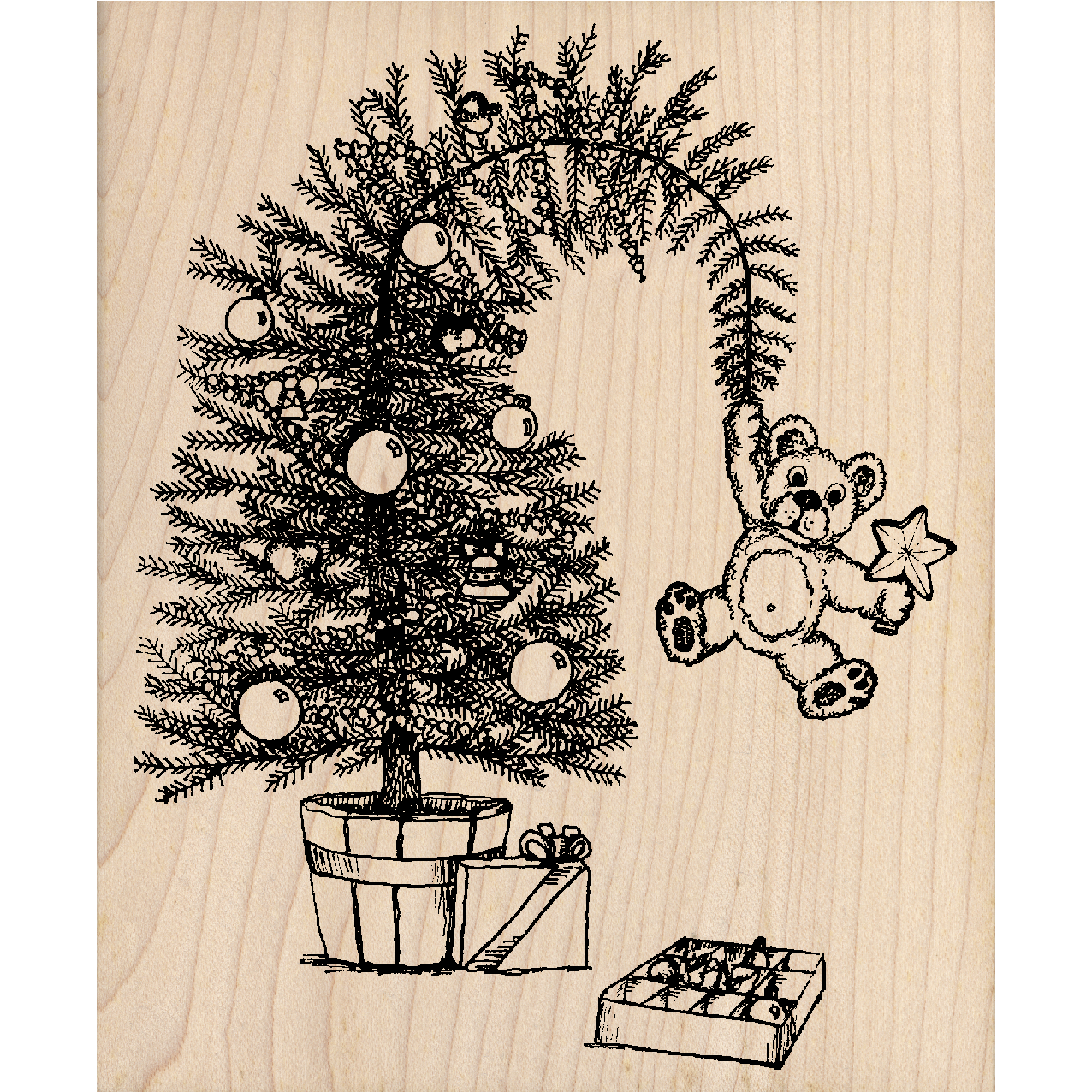 christmas tree rubber Beary Christmas Tree Rubber Stamper 3.5" x 4.25" block