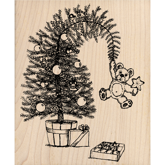 Beary Christmas Tree Rubber Stamper 3.5" x 4.25" block