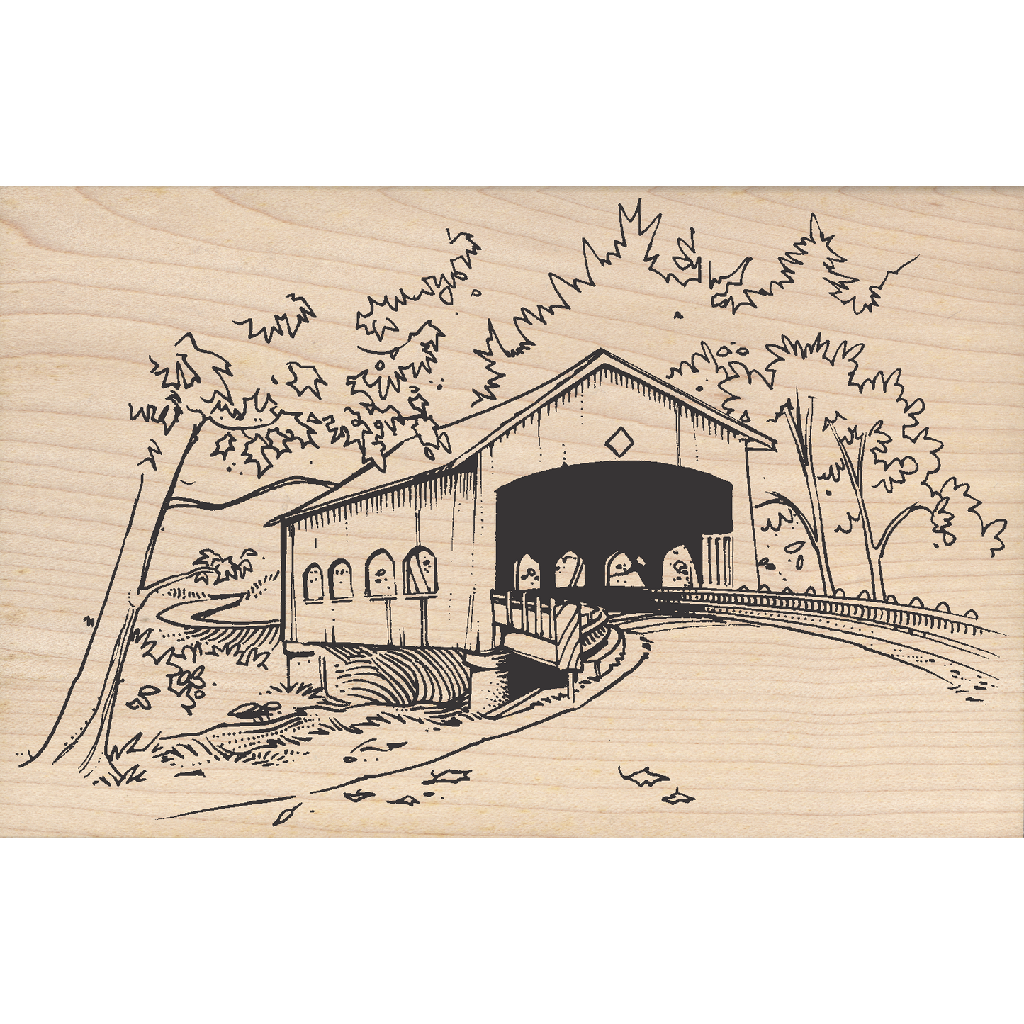 Covered Bridge Rubber Stamp 4" x 5.75" block