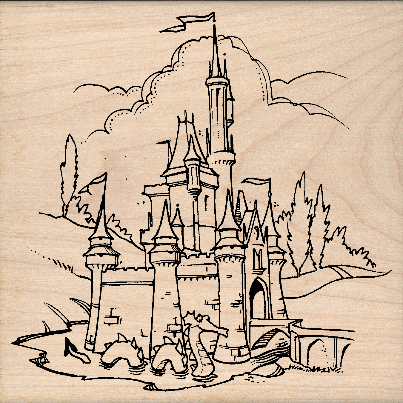 Castle Rubber Stamp 4.5" x 4.5" block