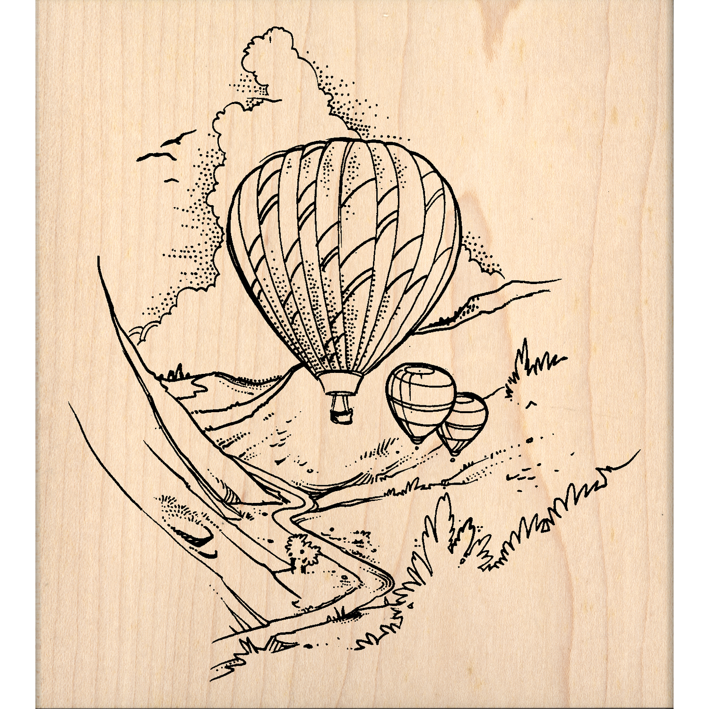 Hot Air Balloons Rubber Stamp 4.5" x 5" block