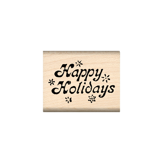 Happy Holidays Rubber Stamp 1" x 1.25" block