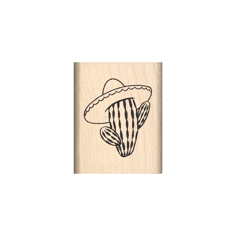 Sombrero Saguaro Rubber Stamp 1" x 1.25" block