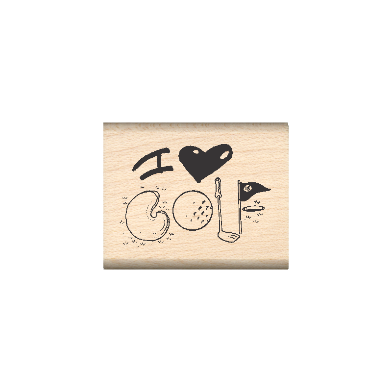 I Love Golf Rubber Stamp 1" x 1.25" block