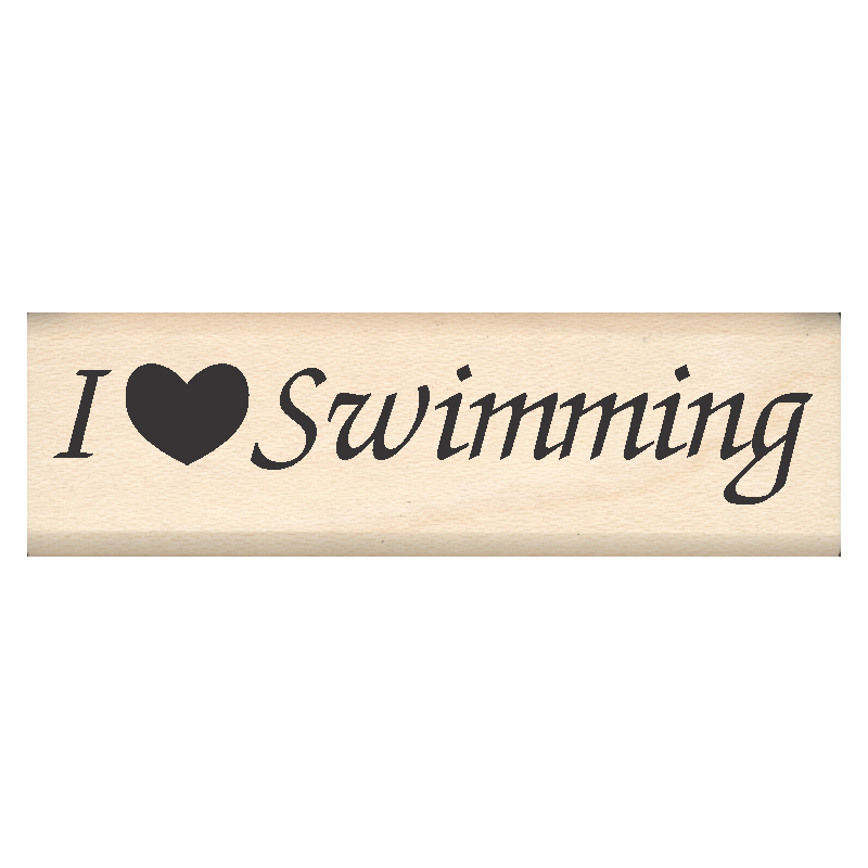 I Love Swimming Rubber Stamp .75" x 2.5" block