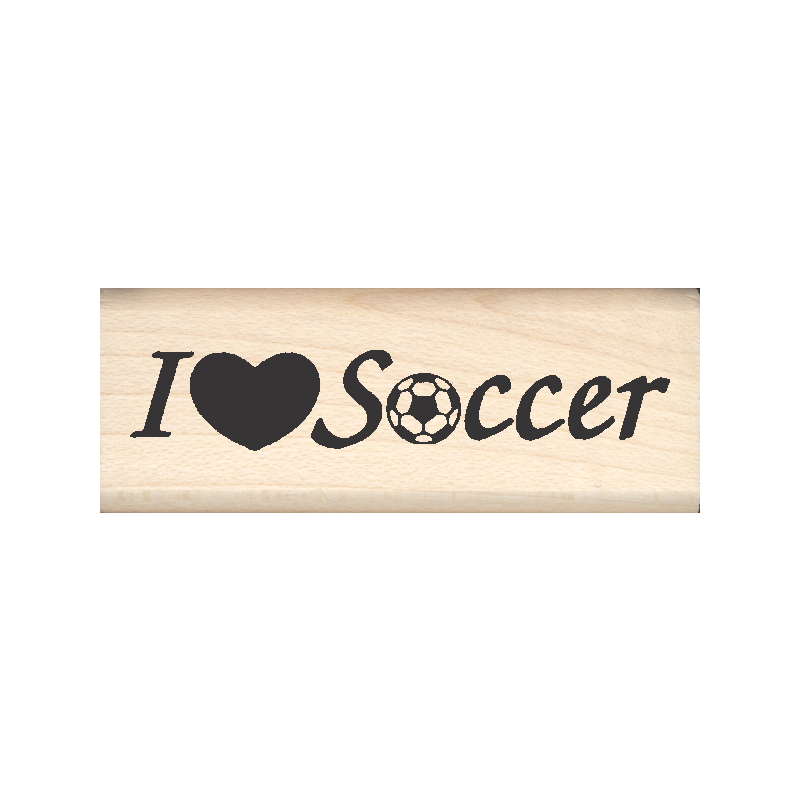 I Love Soccer Rubber Stamp .75" x 2" block