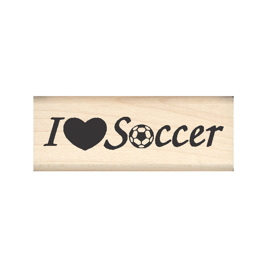 I Love Soccer Rubber Stamp .75" x 2" block