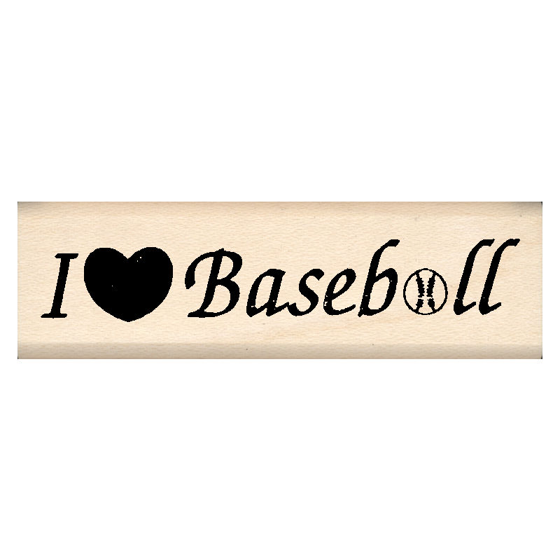 I Love Baseball Rubber Stamp .75" x 2.5" block