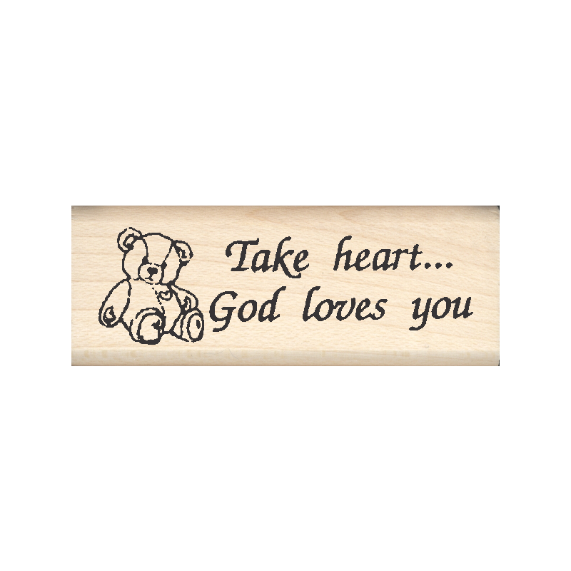 Take Heart… God Loves You Rubber Stamp .75" x 2" block