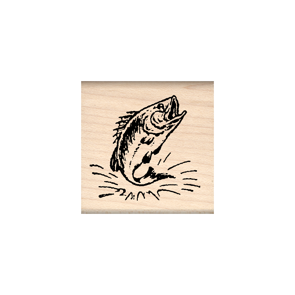 Bass Fish Rubber Stamp 1.5" x 1.5" block