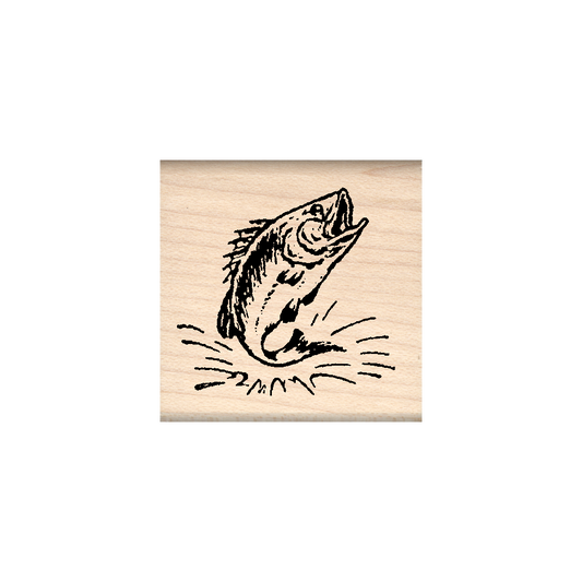 Bass Fish Rubber Stamp 1.5" x 1.5" block