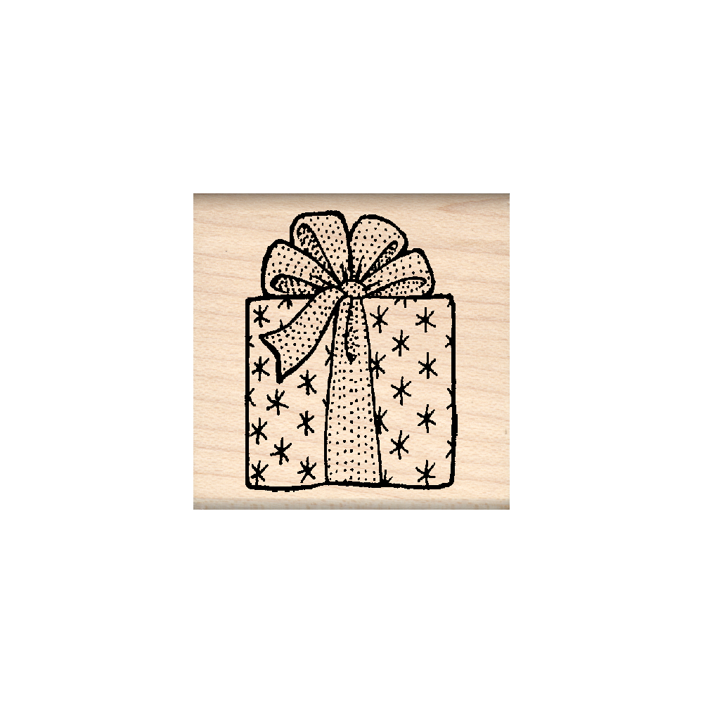 Present Christmas Rubber Stamp 1.5" x 1.5" block