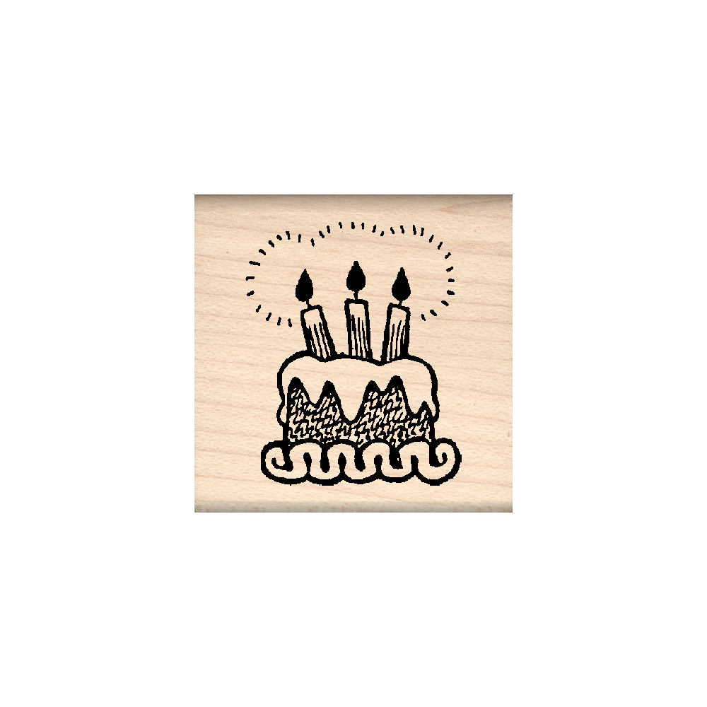 Birthday Cake Rubber Stamp 1.5" x 1.5" block