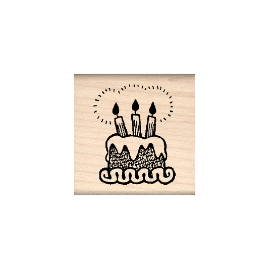 Birthday Cake Rubber Stamp 1.5" x 1.5" block