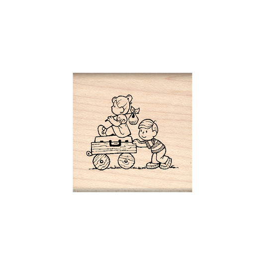Boy & Girl Moving Rubber Stamp 1.5" x 1.5" block