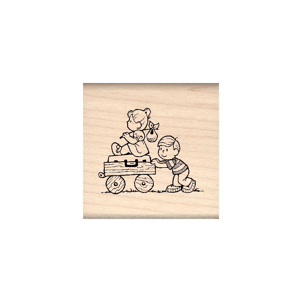 Boy & Girl Moving Rubber Stamp 1.5" x 1.5" block