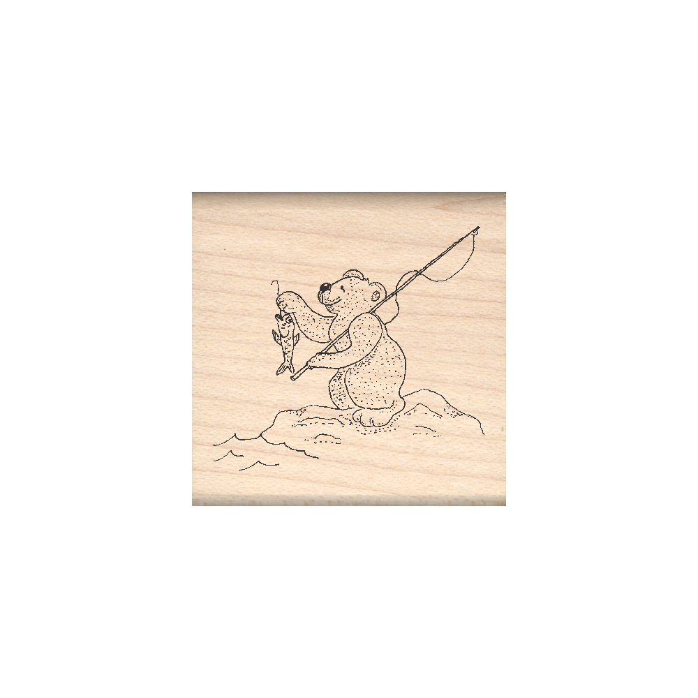 Bear Fishing Rubber Stamp 1.5" x 1.5" block