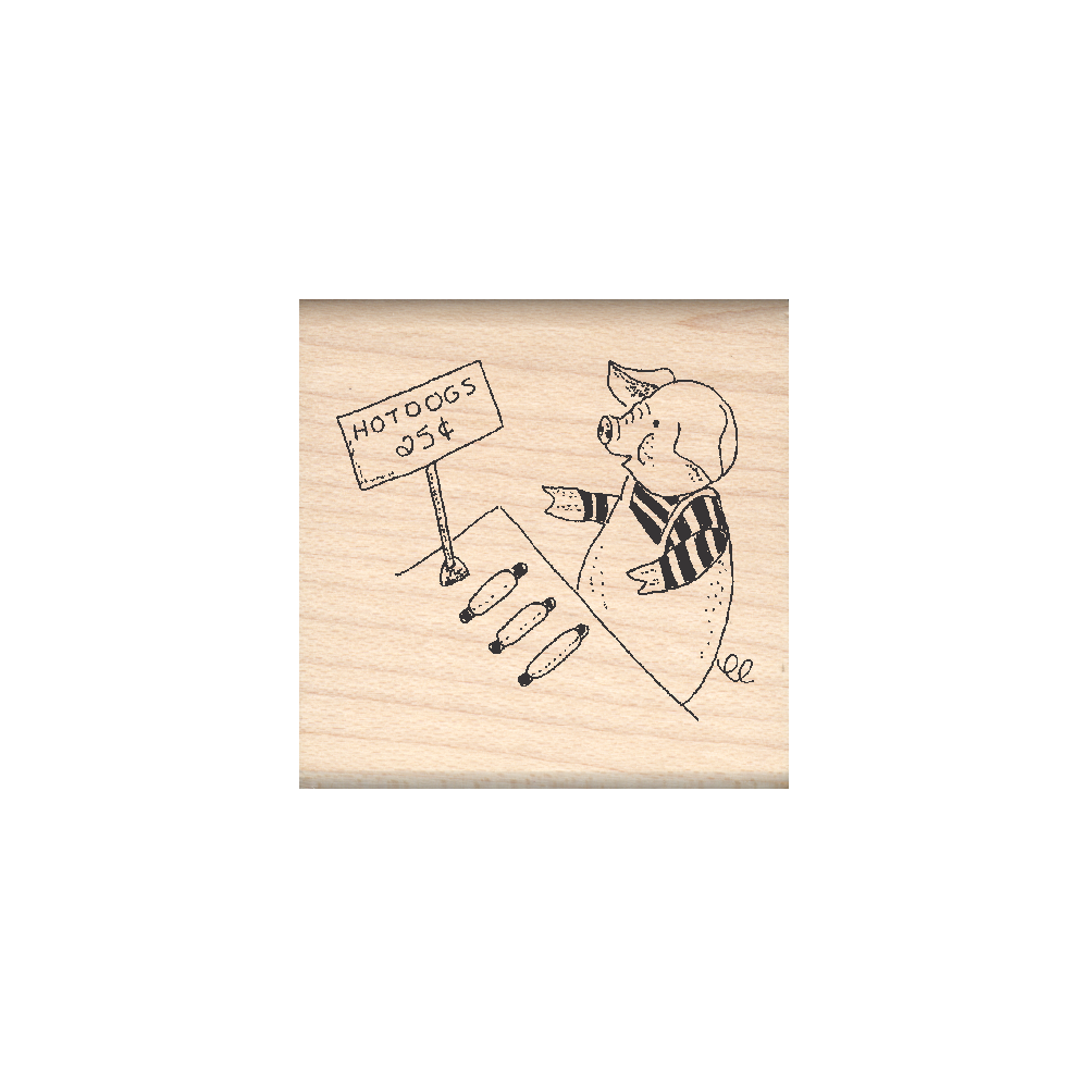 Hot Dogs/Pig Rubber Stamp 1.5" x 1.5" block