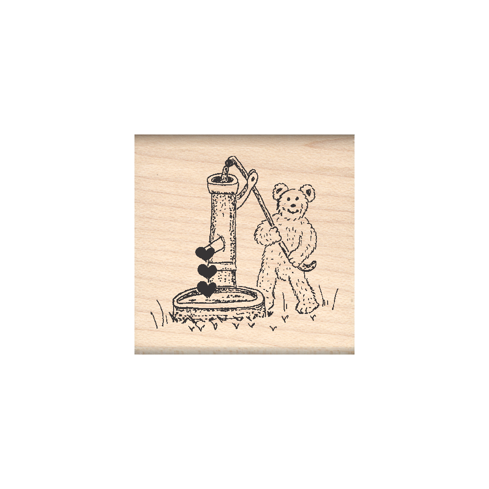 Bear/Well/Hearts Rubber Stamp 1.5" x 1.5" block
