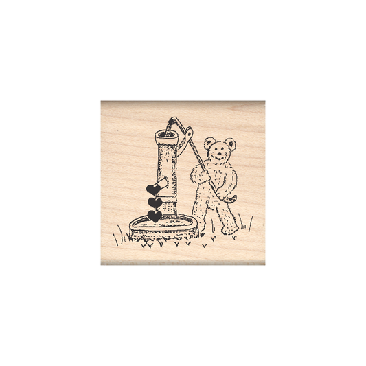 Bear/Well/Hearts Rubber Stamp 1.5" x 1.5" block