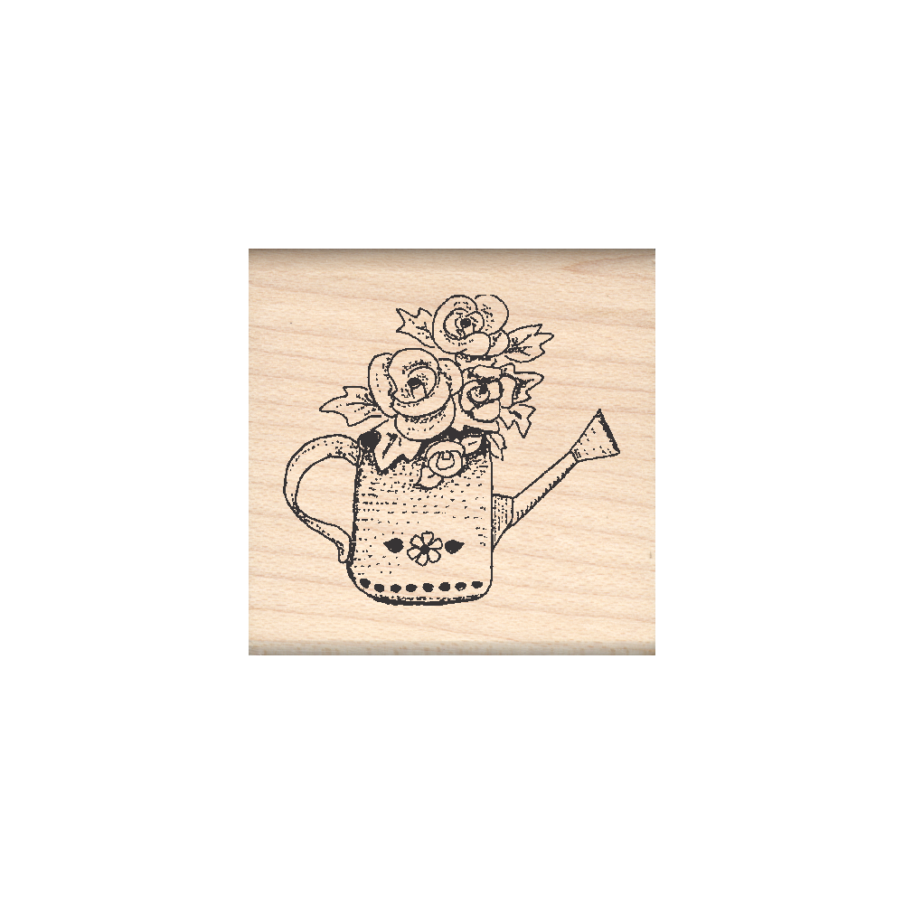 Roses/Watering Can Rubber Stamp 1.5" x 1.5" block