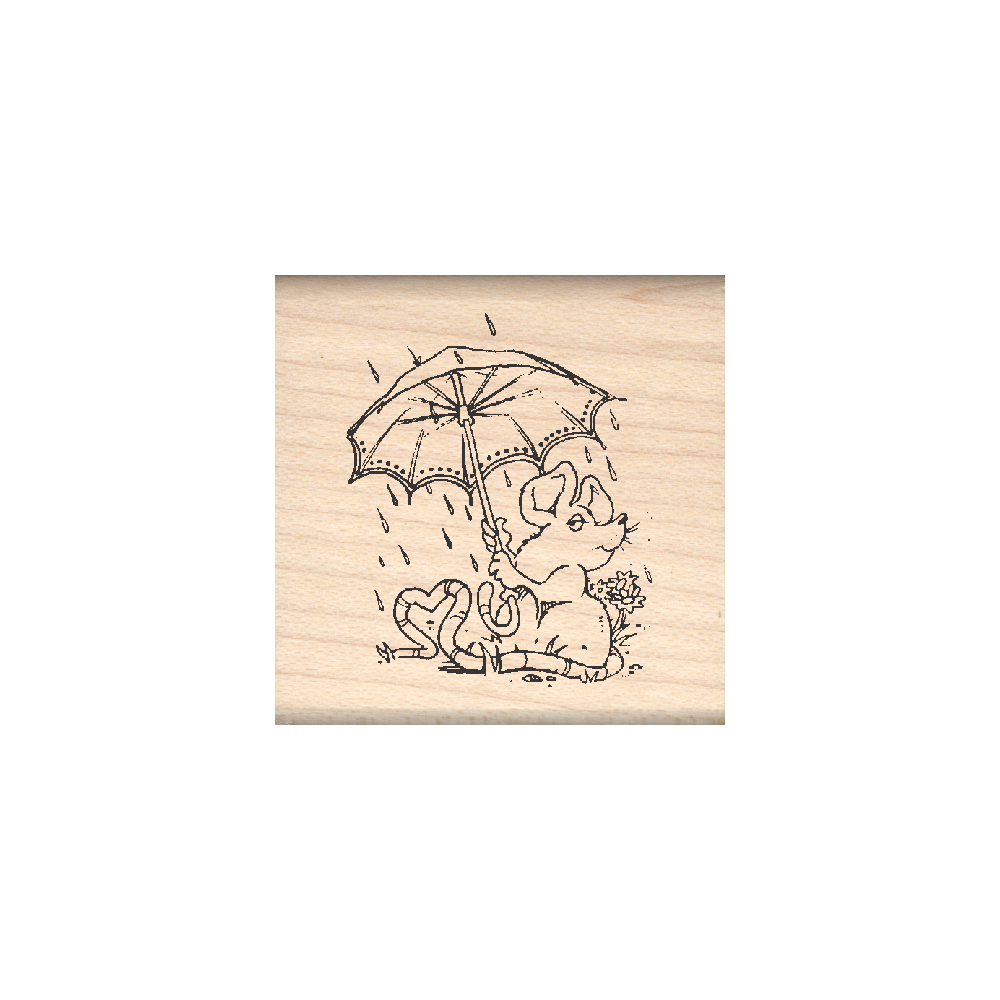 Mouse/Umbrella Rubber Stamp 1.5" x 1.5" block