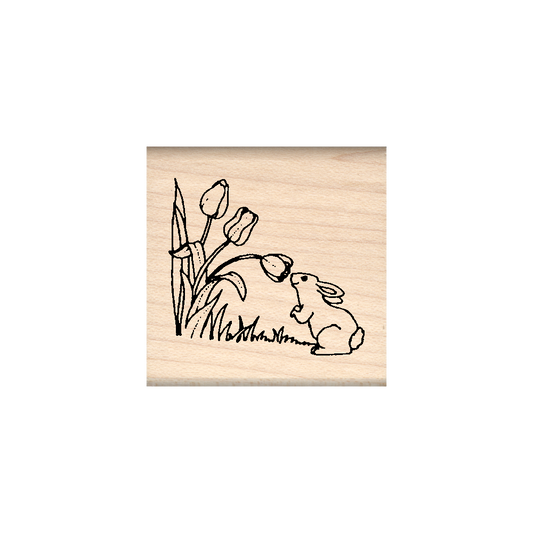 Tulips/Bunny Rubber Stamp 1.5" x 1.5" block