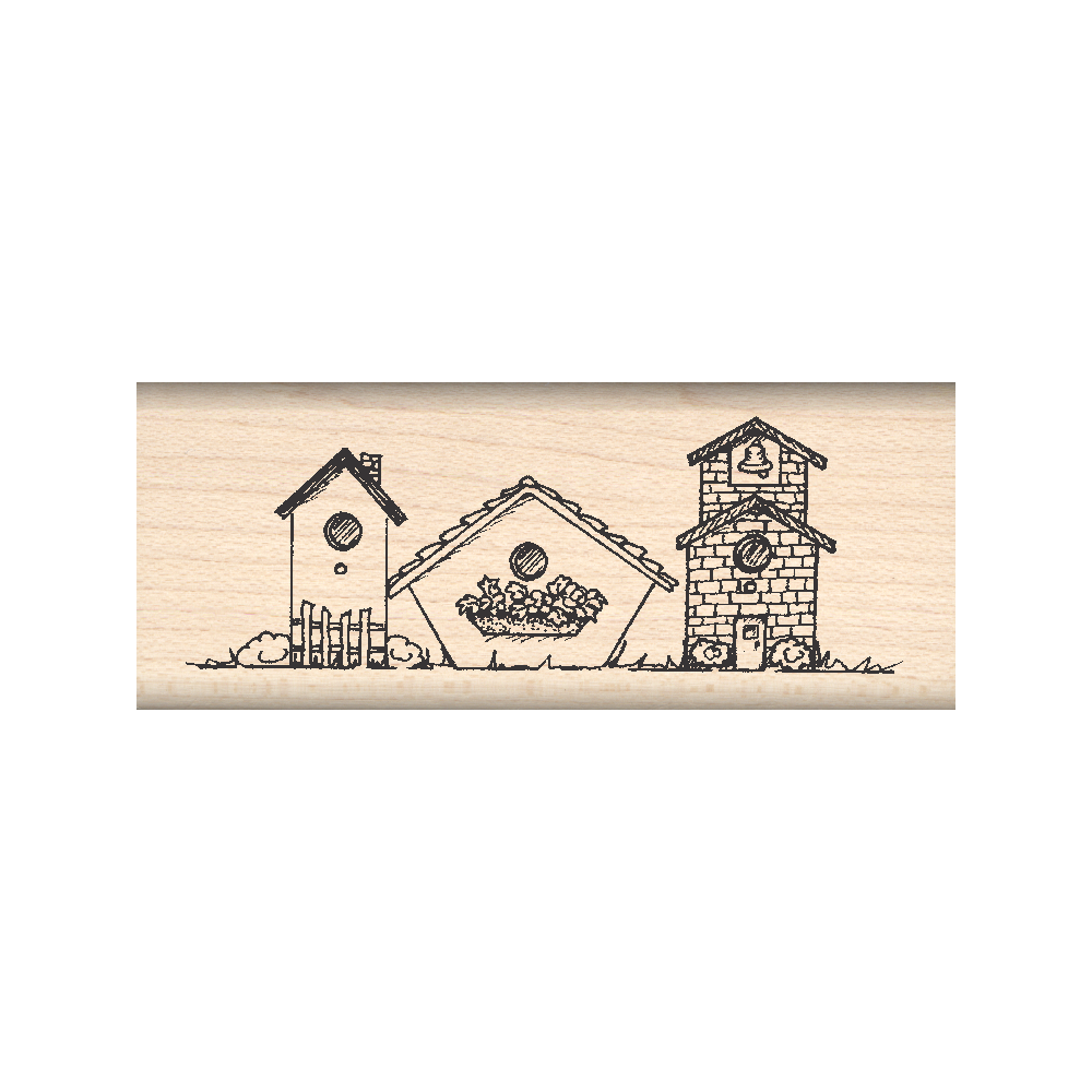 Birdhouses Rubber Stamp 1" x 2.5" block