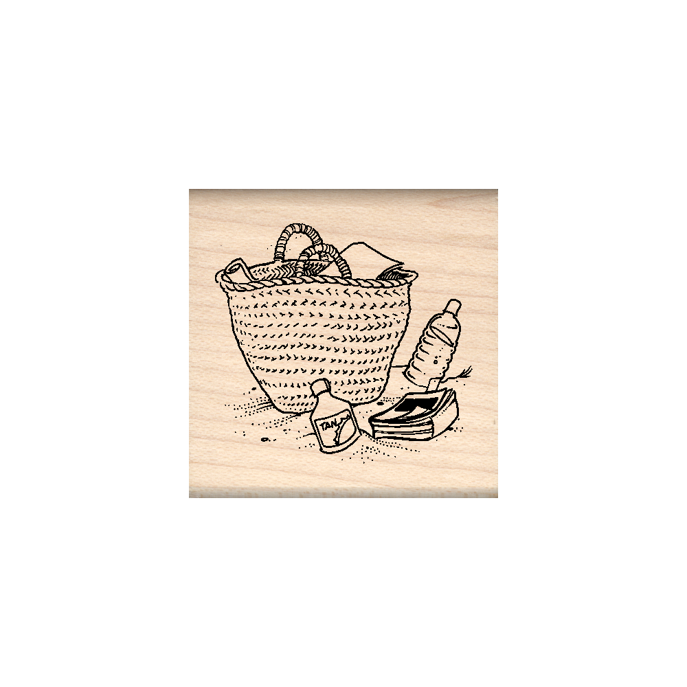 Beach Basket Rubber Stamp 1.5" x 1.5" block