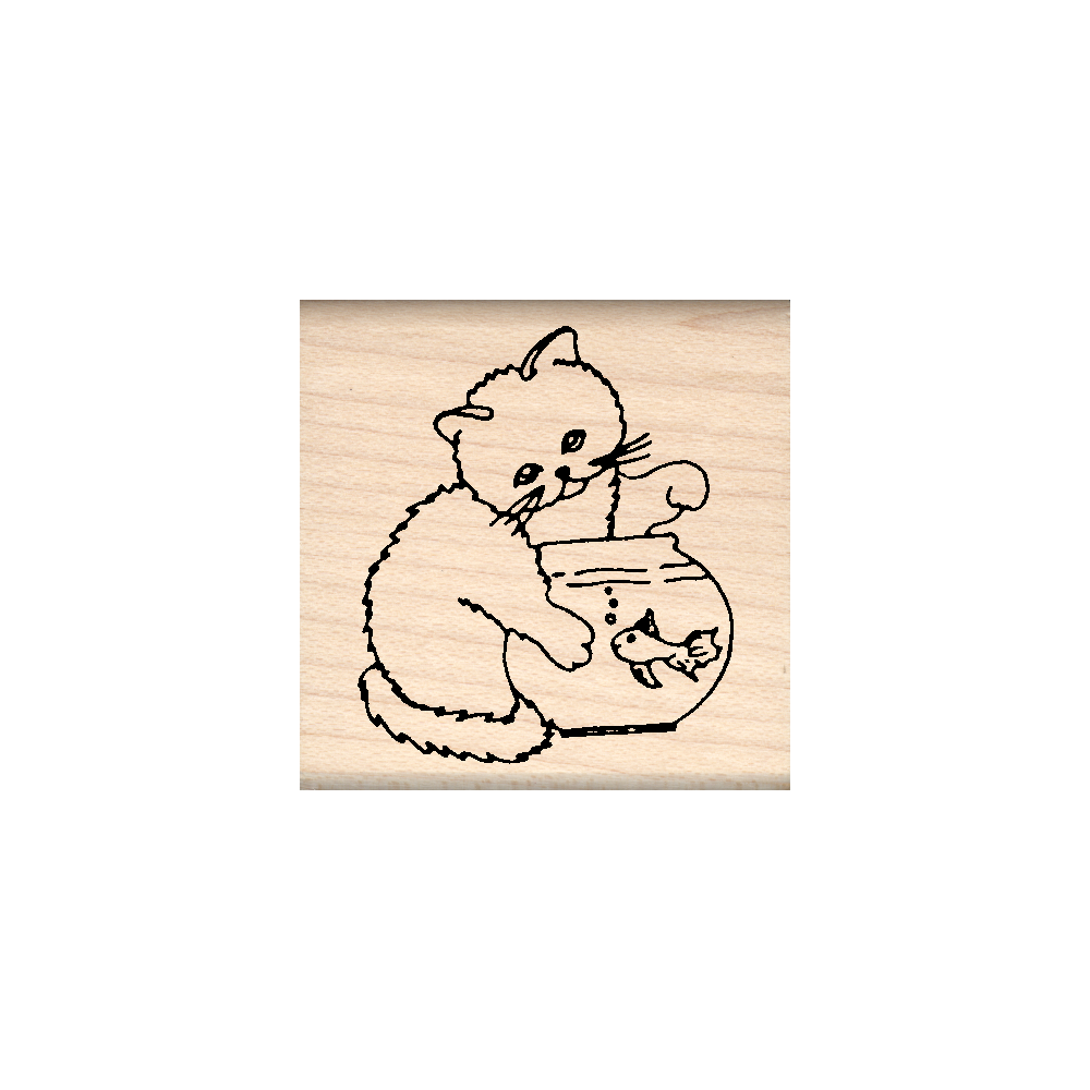 Cat/Fish Bowl Rubber Stamp 1.5" x 1.5" block