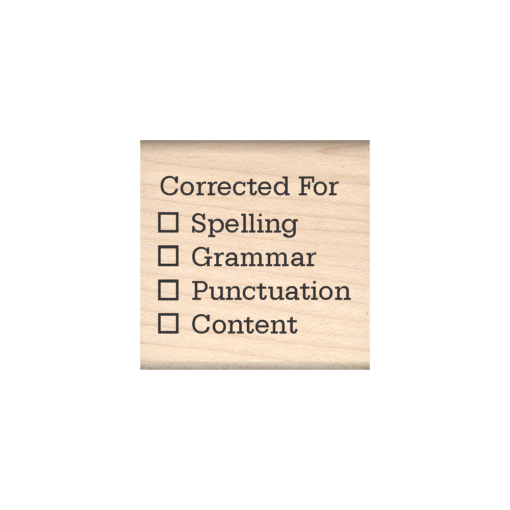 Corrected for: Spelling/Grammar/Punctuation/Content Teacher Rubber Stamp 1.5" x 1.5" block