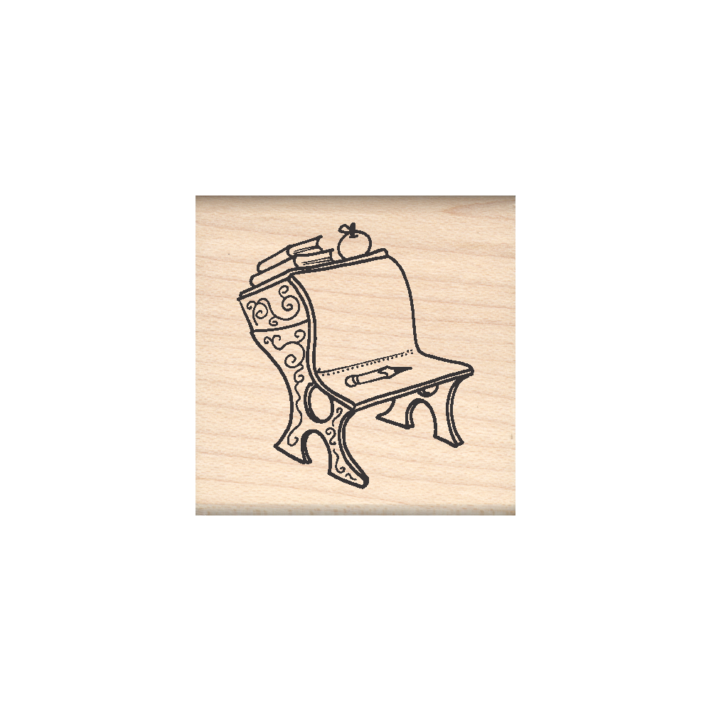 School Desk Rubber Stamp 1.5" x 1.5" block