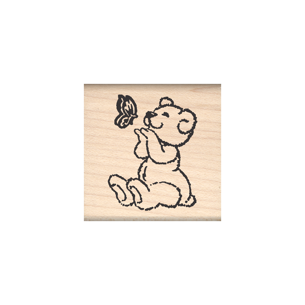 Butterfly Bear Rubber Stamp 1.5" x 1.5" block