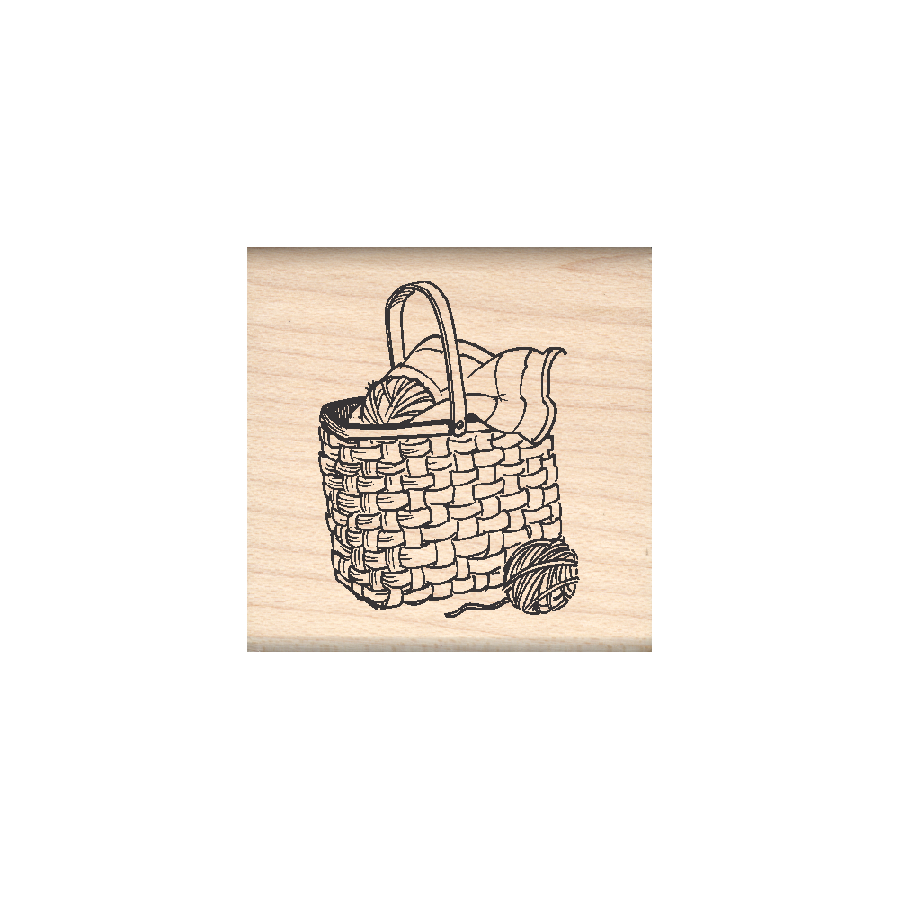 Knitting Basket Rubber Stamp 1.5" x 1.5" block